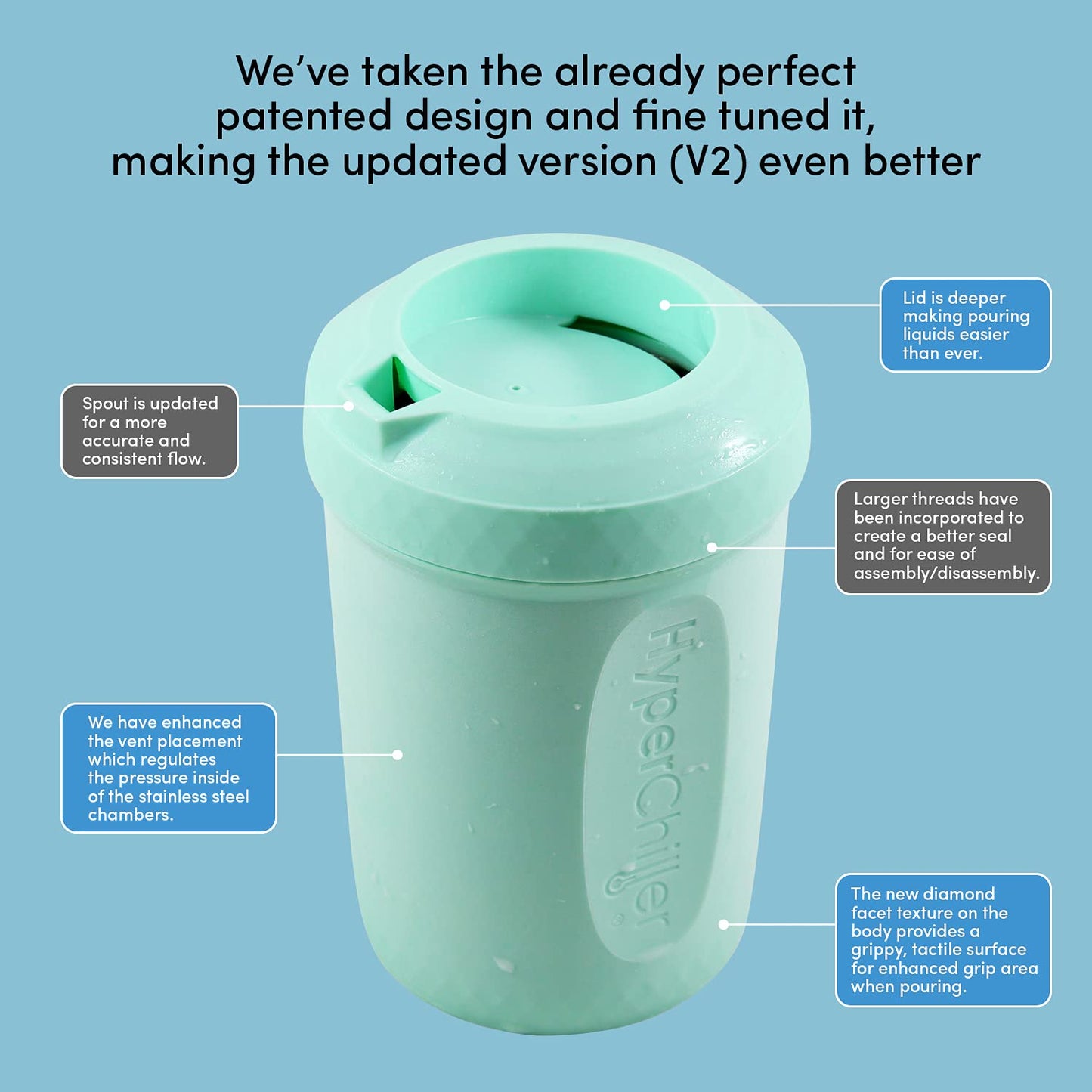 [🛍️More affordable]❄️HyperChiller HC2M Patented Iced Coffee/Beverage Cooler🧊, NEW, IMPROVED,STRONGER AND MORE DURABLE! Ready in One Minute, Reusable for Iced Tea, Wine, Spirits, Alcohol, Juice, 12.5 Oz, Mint Blue