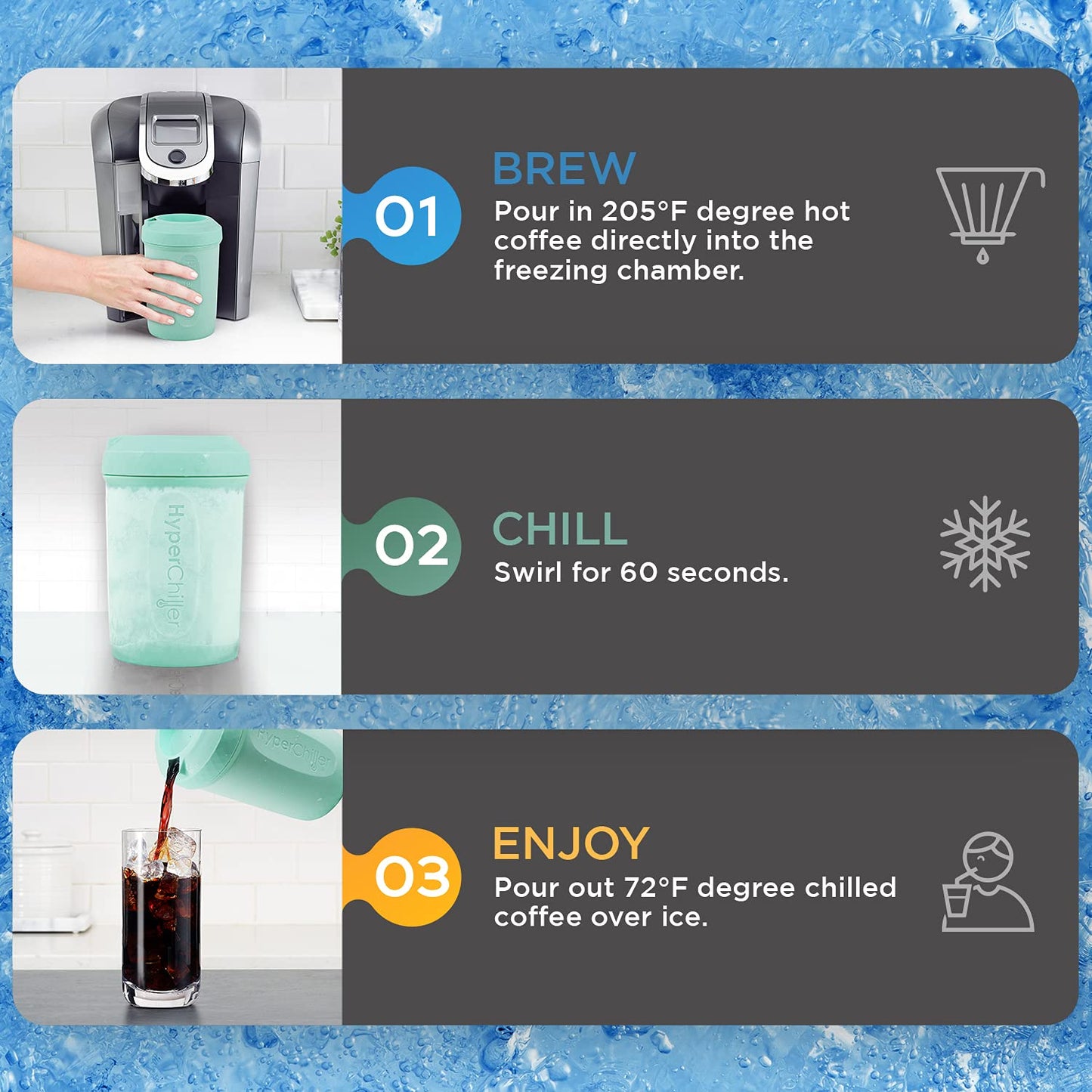 [🛍️More affordable]❄️HyperChiller HC2M Patented Iced Coffee/Beverage Cooler🧊, NEW, IMPROVED,STRONGER AND MORE DURABLE! Ready in One Minute, Reusable for Iced Tea, Wine, Spirits, Alcohol, Juice, 12.5 Oz, Mint Blue